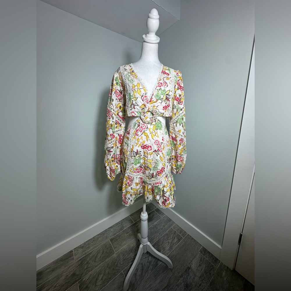 Hemant & Nandita Mini Eyelet Crochet Cutout Floral Printed Dress Size Medium - Picture 4 of 13